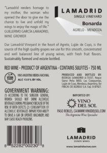 Icon of Bonarda Back Label