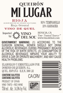 Icon of Mi Lugar Tempranillo Back Label