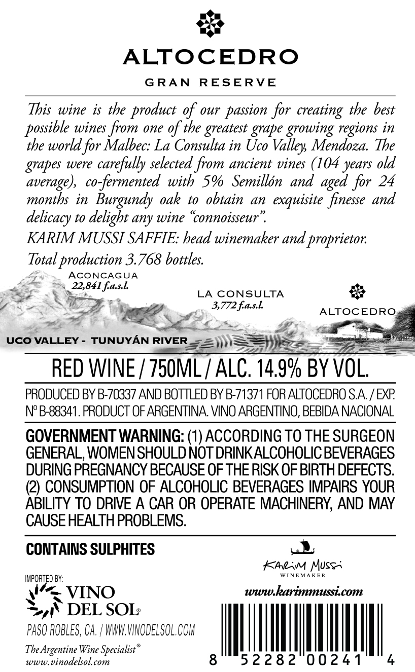 Malbec Gran Reserva Back Label