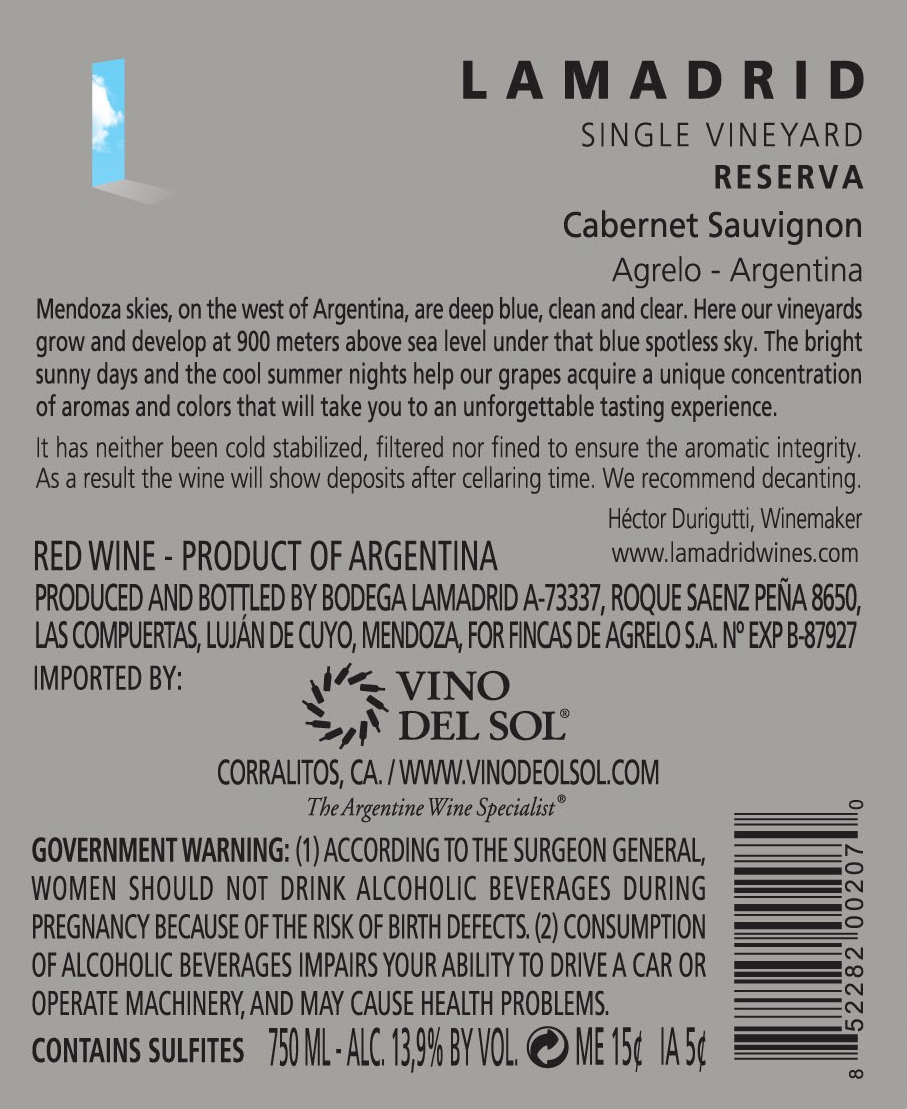 Cabernet Sauvignon Reserva Back Label