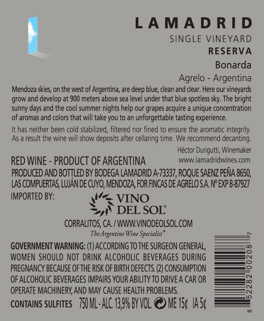Bonarda Reserva Back Label