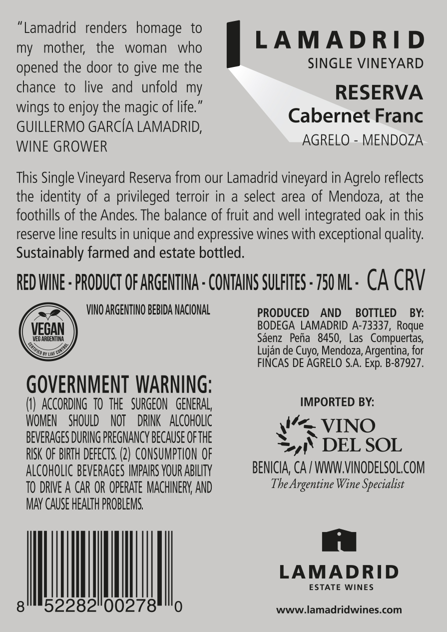 Cabernet Franc Reserva Back Label