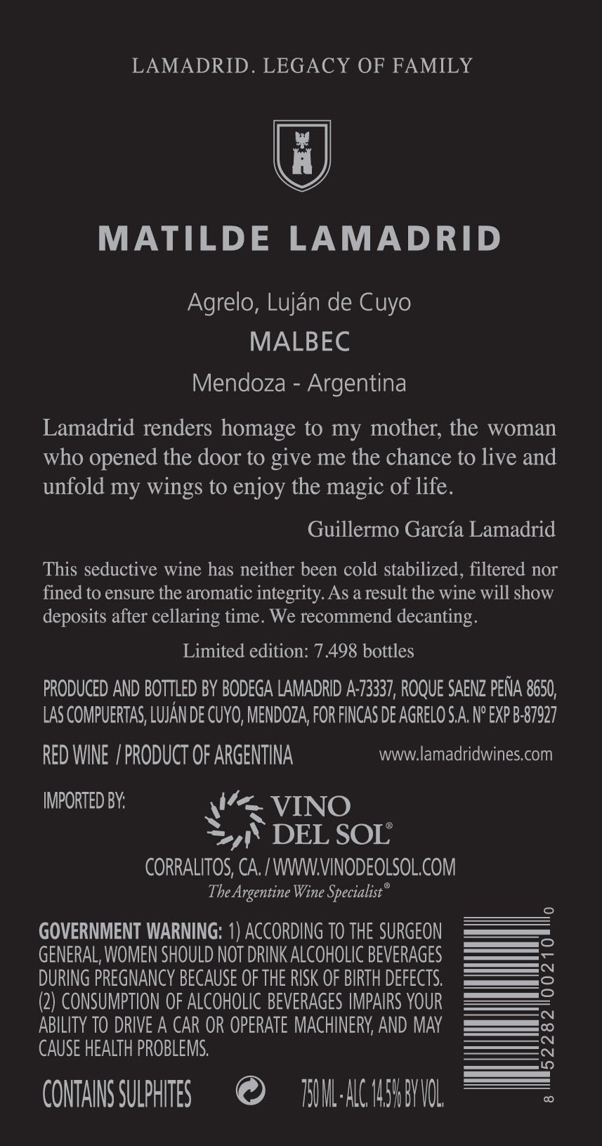 Malbec Matilde Back Label