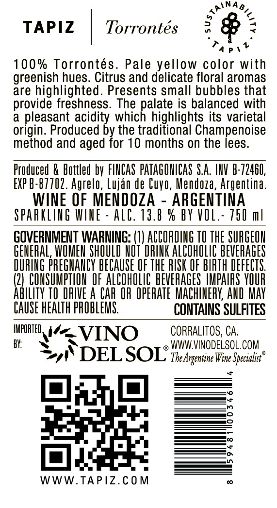 Sparkling Torrontés Back Label