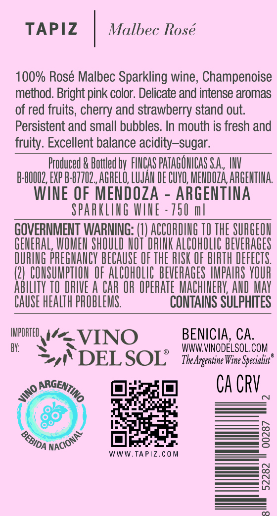 Malbec Sparkling Rose Back Label