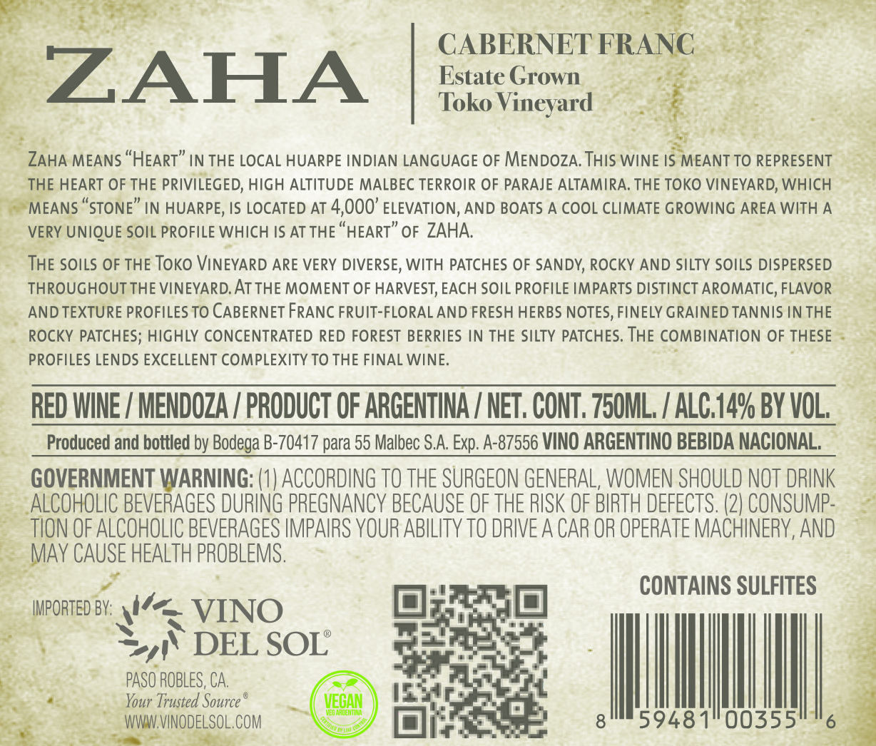 Cabernet Franc Back Label