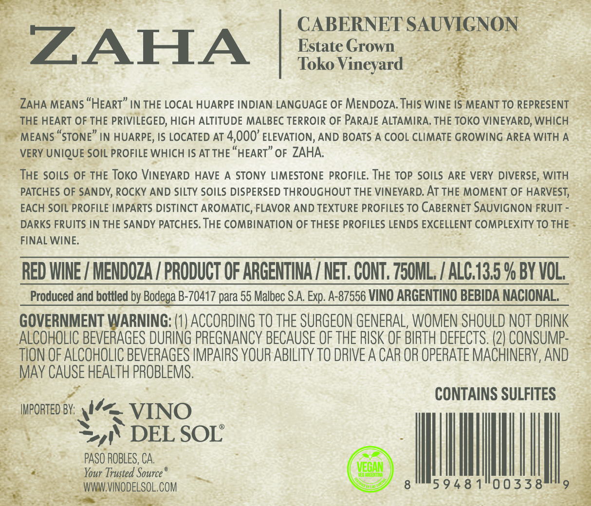 Cabernet Sauvignon Back Label
