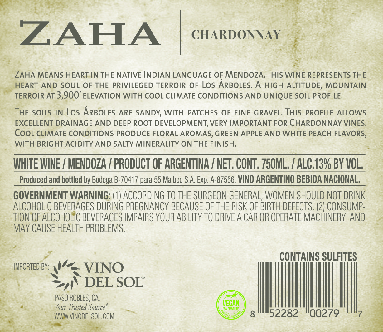 Chardonnay Back Label
