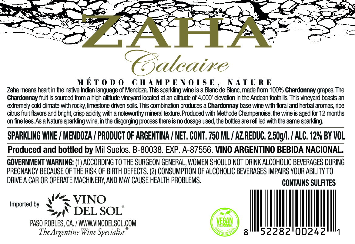 Sparkling Calcaire Back Label