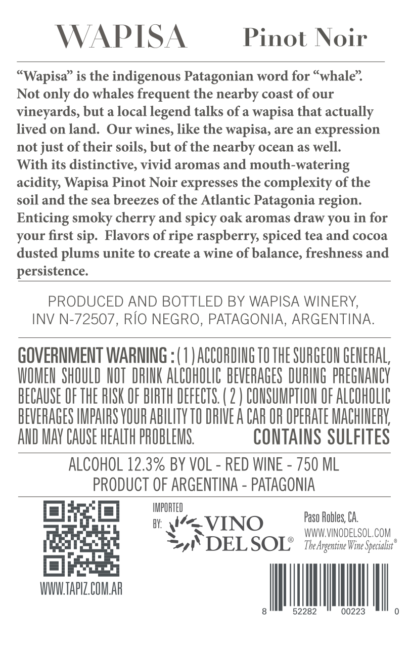Pinot Noir Back Label