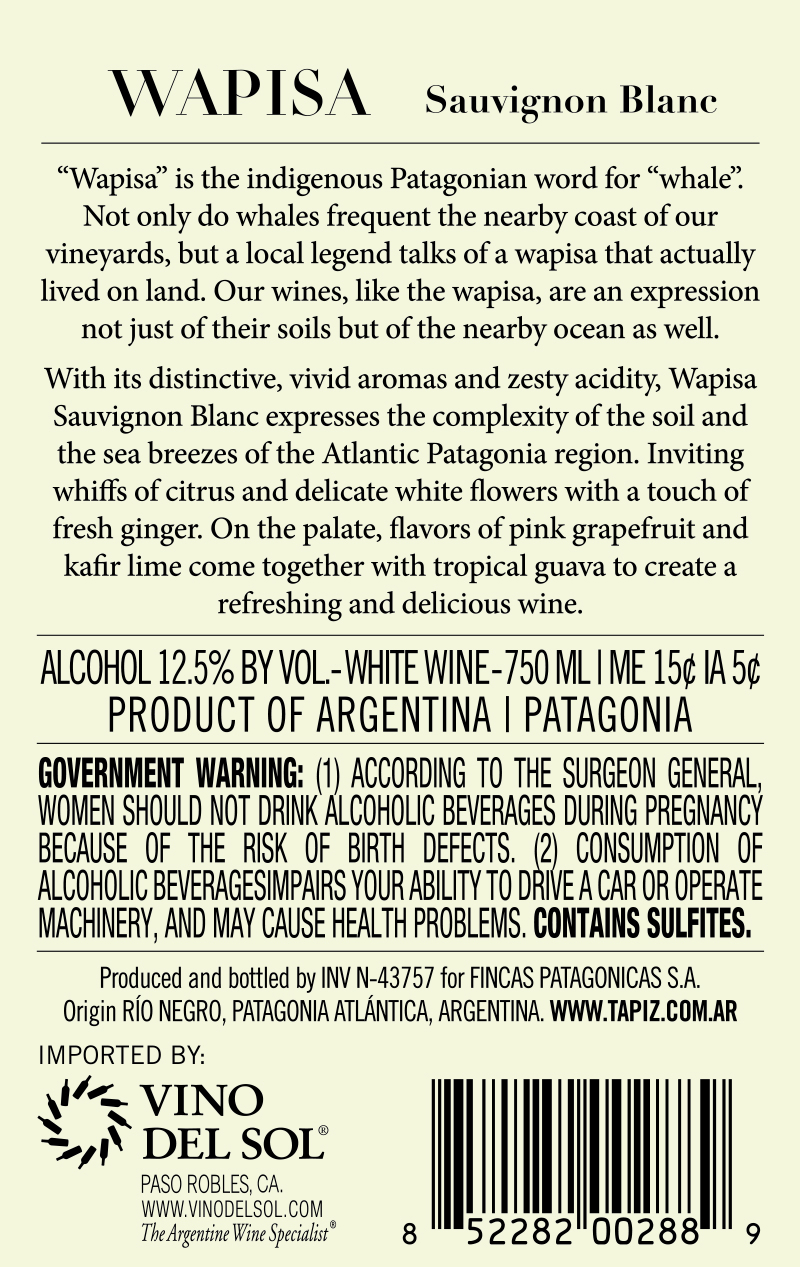 Sauvignon Blanc Back Label