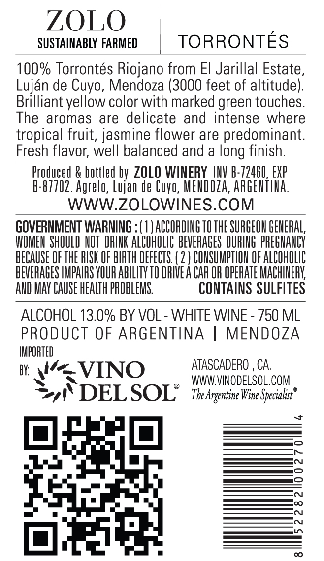 Torrontes Back Label