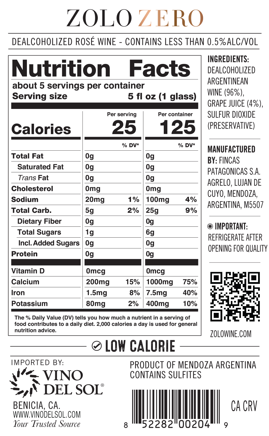 Zolo Zero Back Label