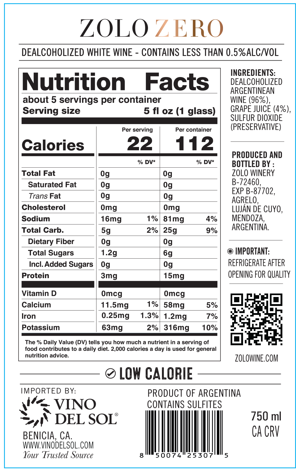 USA - VDS - ZOLO ZERO SAUVIGNON BLANC - 2025 CURVAS OK