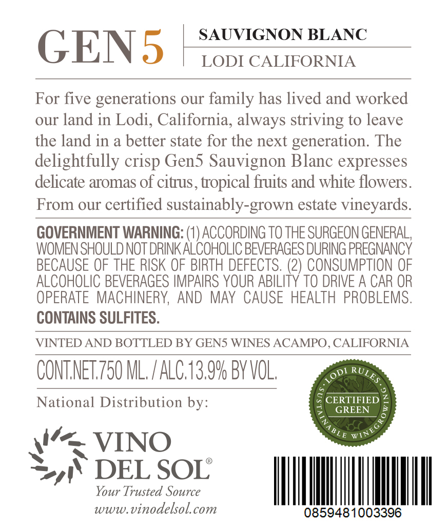 Sauvignon Blanc Back Label