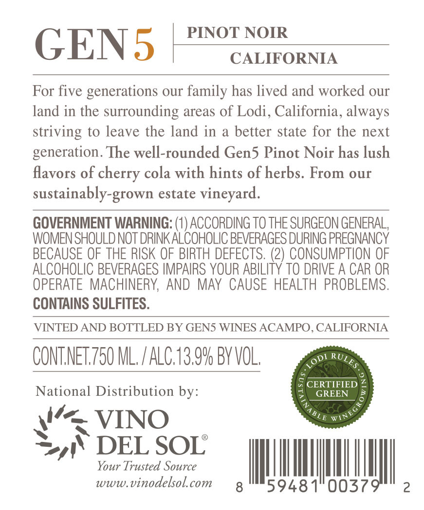 Pinot Noir Back Label
