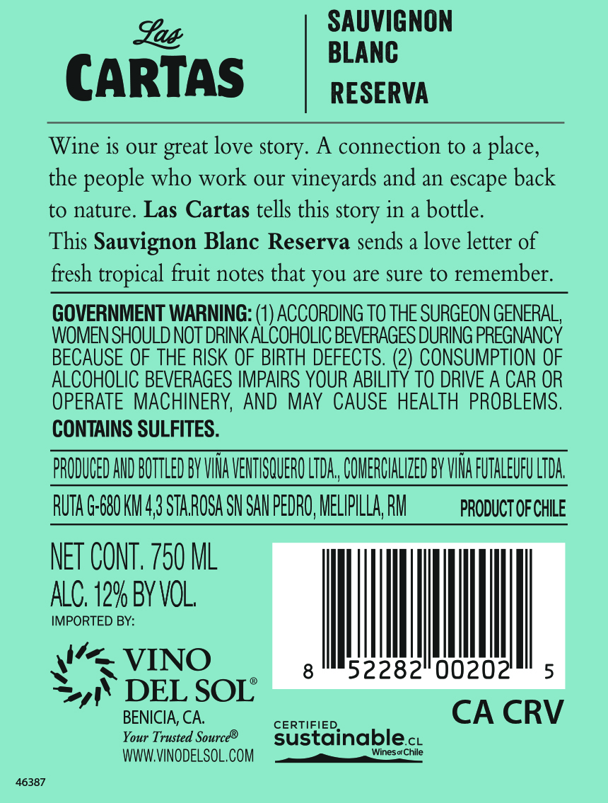 Sauvignon Blanc Reserva Back Label
