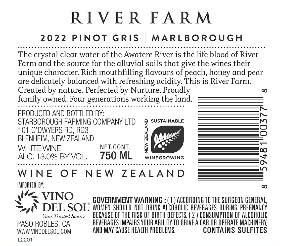 Pinot Gris Back Label