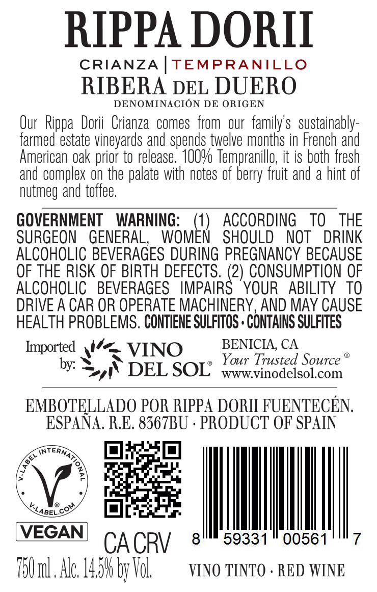 Crianza Back Label