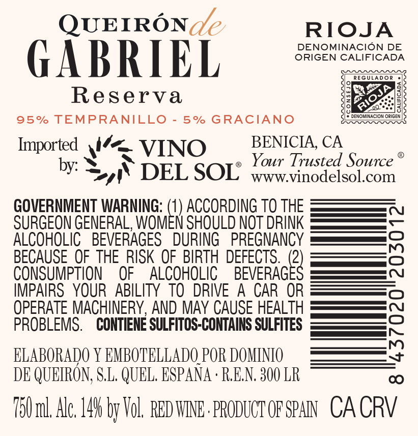 Queirón De Gabriel Back Label